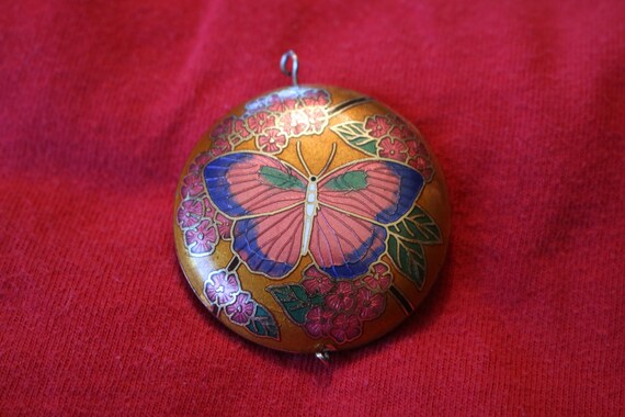 Cloisonne Round Brass Butterfly pendant - image 2