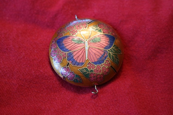 Cloisonne Round Brass Butterfly pendant - image 3