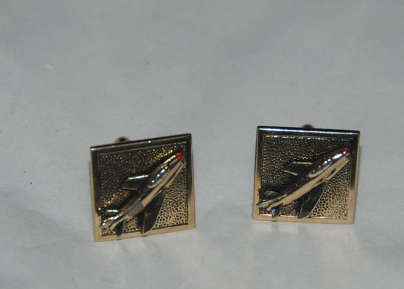 Vintage Swank Cuff Links - Jet Planes - Silver To… - image 1
