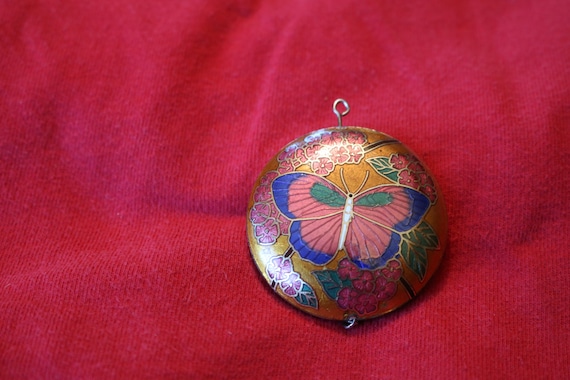Cloisonne Round Brass Butterfly pendant - image 1