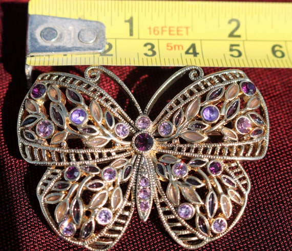 Filigree Butterfly Amethyst and Clear Rhinestones… - image 4