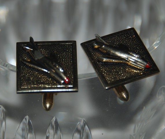 Vintage Swank Cuff Links - Jet Planes - Silver To… - image 4