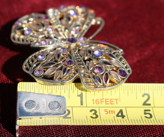 Filigree Butterfly Amethyst and Clear Rhinestones… - image 5
