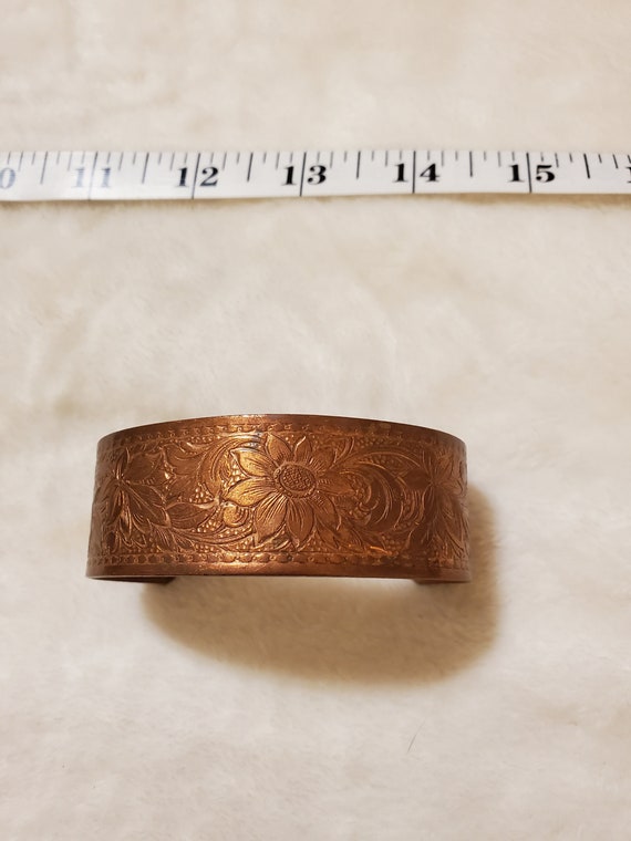 Vintage Copper Floral Embossed Cuff bracelet