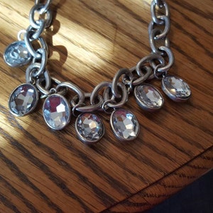 Large Headlight silver tone chain necklace with crystal dangling pieces image 2