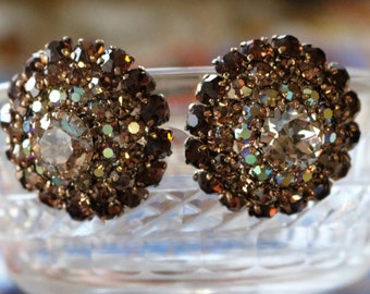 Vintage Made In Austria High Domed Rhinestone Earrings