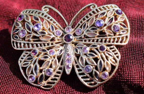 Filigree Butterfly Amethyst and Clear Rhinestones… - image 3