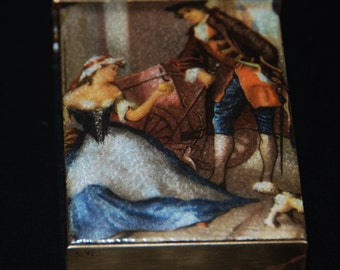 SALE:  Vintage Enamel and Copper Cigarette Pack Holder