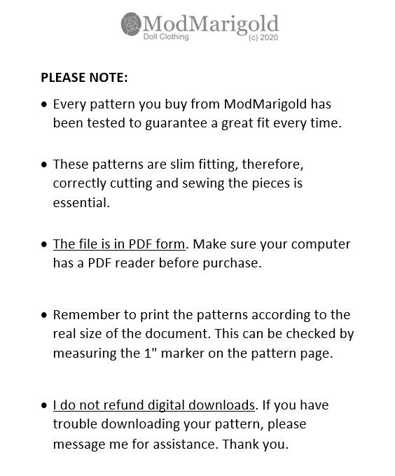 11 1/2-inch Fashion Doll (standard) Basic Pattern Set by Modmarigold ...