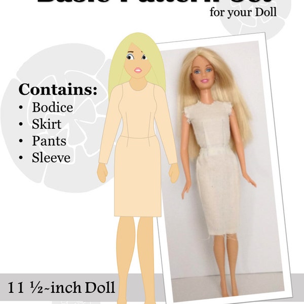 11 1/2-inch Fashion Doll (Standard) Basic Pattern Set by ModMarigold- Fits Dolls Such as Barbie® Fashionista® -PDF