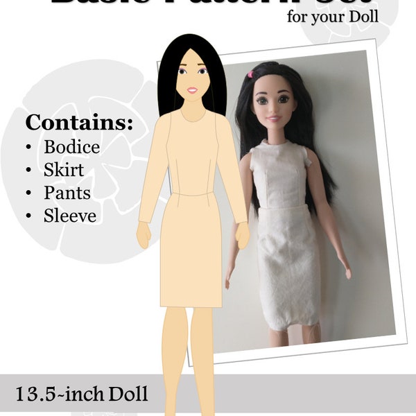 13 1/2-inch Preschooler's Fashion Doll Basic Pattern Set by ModMarigold- Fits Dolls Such as My First Barbie®  -PDF