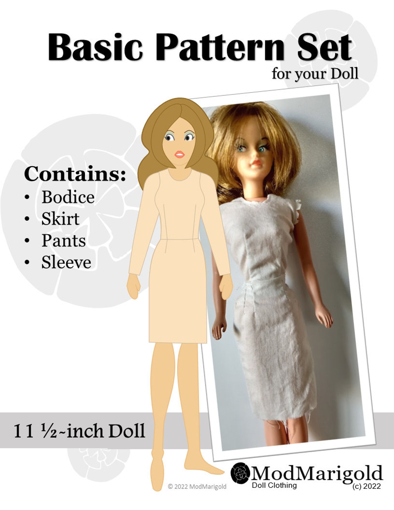 11 1/2-inch (1963) Fashion Doll Basic Pattern Set by Modmarigold-fits ...