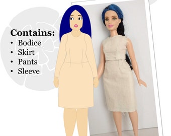 11-inch Fashion Doll (with Curves) Basic Pattern Set by ModMarigold- Fits Dolls Such as Barbie® Fashionista® -PDF