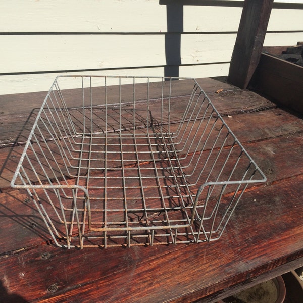 Vintage Metal Wire Basket Desk Tray -Office Organizer