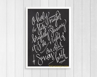 O Holy Night Hand-Lettered 8x10 Printable Christmas Wall Art 2-Pack | Home Decor | Christmas Decoration