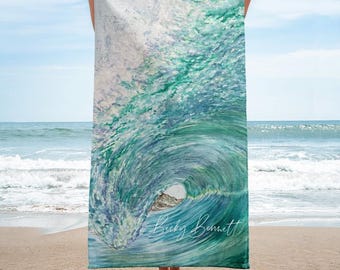 On the Inside Ocean Wave Beach Towel by Hawaii Artist Becky Bennett