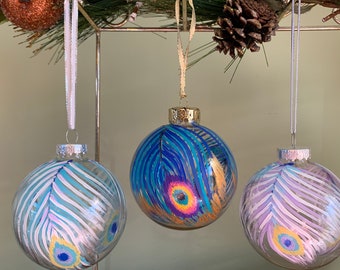 Peacock design glass ornament