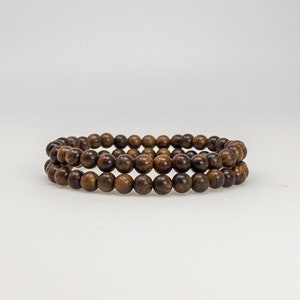 Dark Brown Wood Bead Bracelet 6mm, Mens and Womens Beaded Stretch Bracelet, Wooden Stacking Beads Bracelet Bild 7