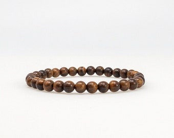 Dark Brown Wood Bead Bracelet 6mm, Mens and Womens Beaded Stretch Bracelet, Wooden Stacking Beads Bracelet