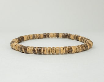 Coconut Wood Bead Bracelet, Beaded Bracelets for Men and Women, Stacking Wooden Stretch Bracelets, Beachy Surfer Bracelet, Gifts for Men