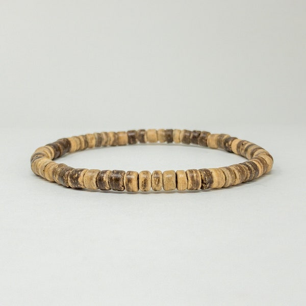 Coconut Wood Bead Bracelet, Beaded Bracelets for Men and Women, Stacking Wooden Stretch Bracelets, Beachy Surfer Bracelet, Gifts for Men