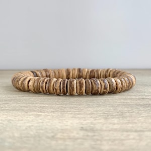Coconut Wood Bead Bracelet: Tropical Beachy Unisex Jewelry