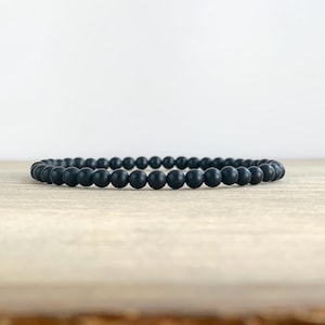 Matte Black Onyx Beaded Bracelet: Unisex Gemstone Stretch Jewelry