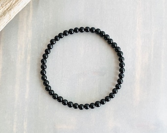 Black Minimalist Bead Bracelet, Black Onyx Stretch Bracelet, 4mm Gemstone Bracelet, Beaded Bracelet for Men, Womans Bead Bracelet, Gift