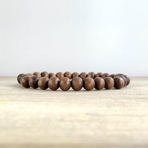 Brown Wood Bead Bracelet: Unisex Minimalist Stretch Style