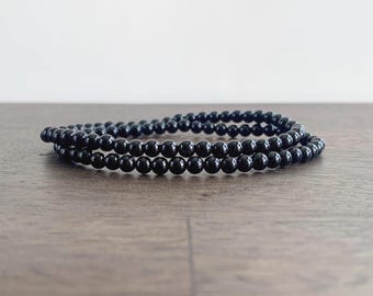 Minimalist Black Onyx Bead Bracelet: Unisex Gemstone Stretch Bracelet