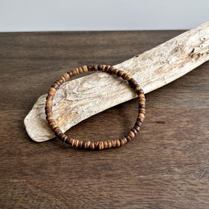 Coconut Wood Beaded Bracelet: Unisex Stacking Stretch Bracelet