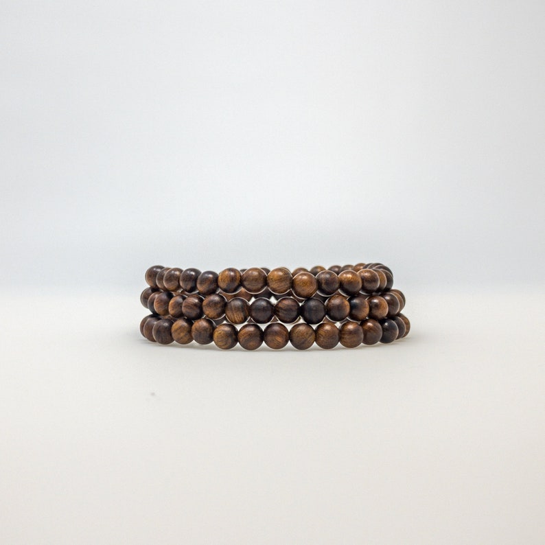 Dark Brown Wood Bead Bracelet 6mm, Mens and Womens Beaded Stretch Bracelet, Wooden Stacking Beads Bracelet Bild 4