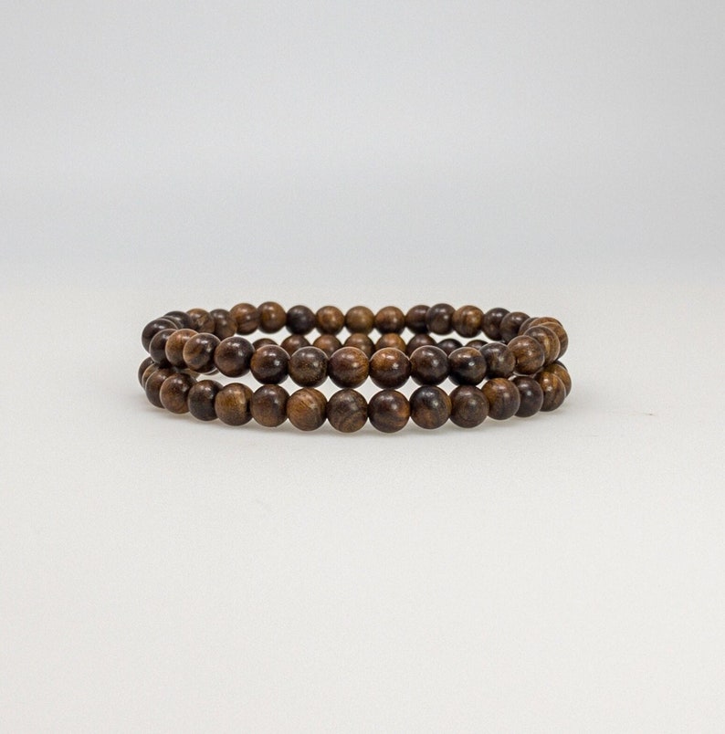 Dark Brown Wood Bead Bracelet 6mm, Mens and Womens Beaded Stretch Bracelet, Wooden Stacking Beads Bracelet Bild 7