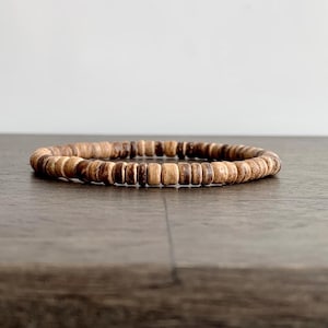 Coconut Wood Bead Bracelet: Unisex Stacking Stretch Bracelet