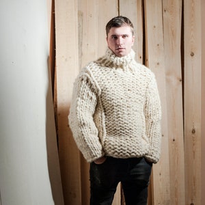 Super chunky knit. Men's sweater. Big knit turtleneck. | Etsy