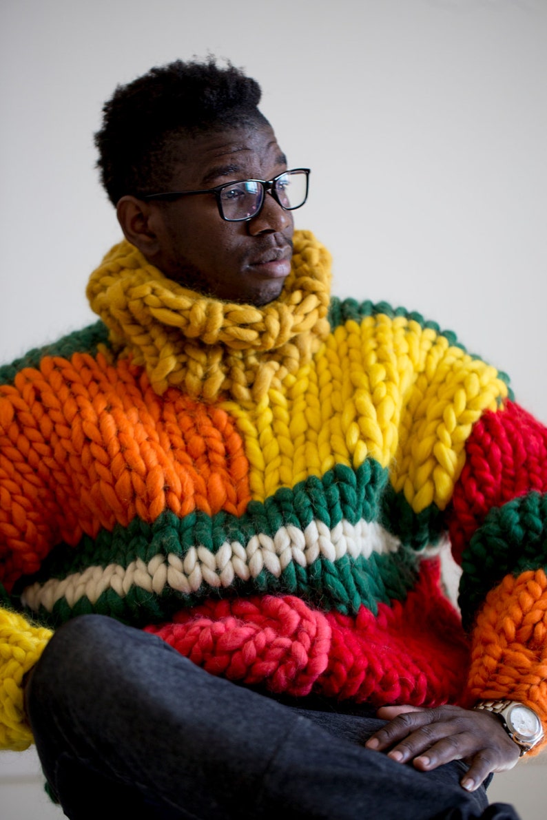 Chunky knit sweater. Mens sweater. Big knit turtleneck. Giant Etsy