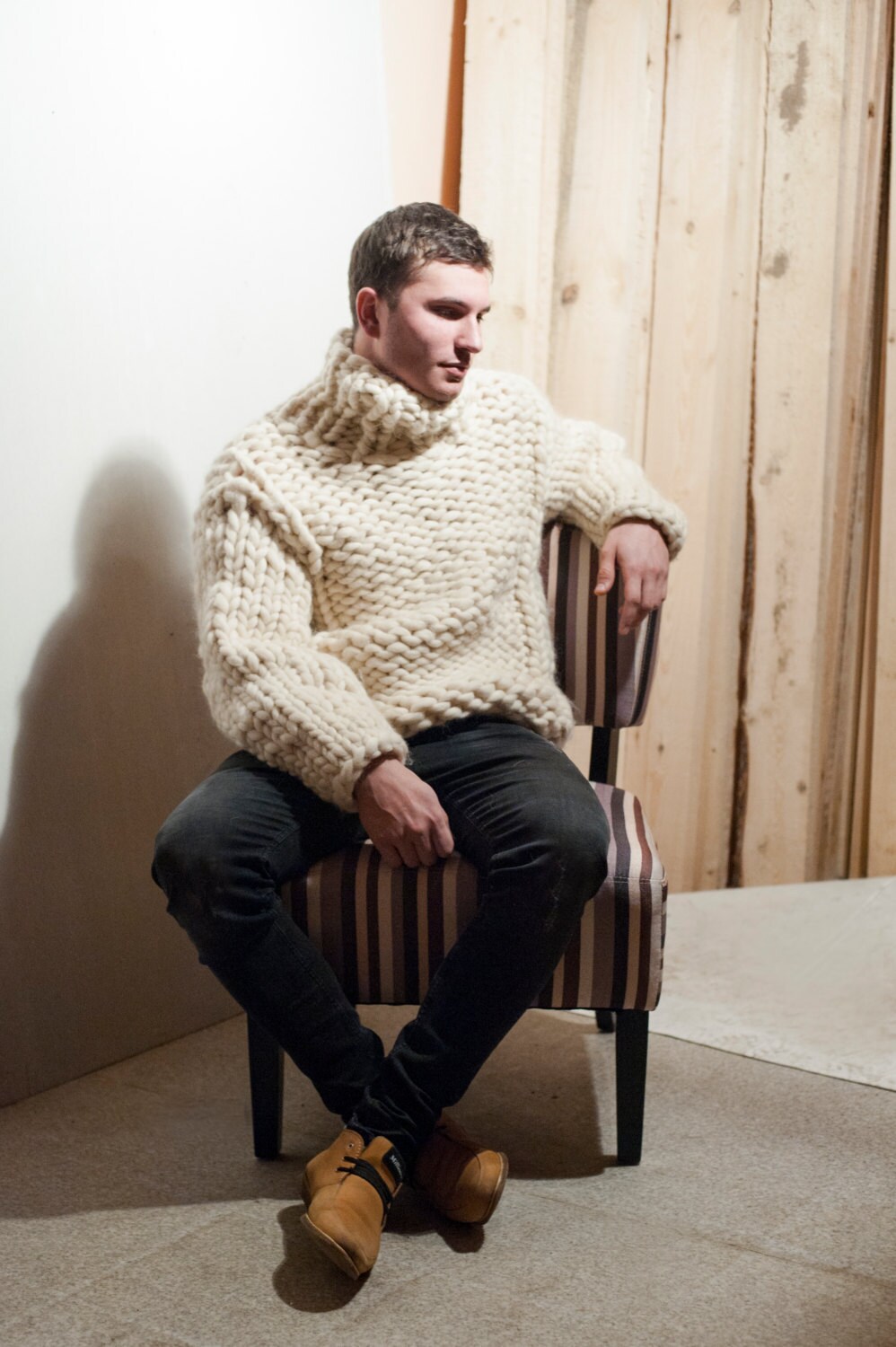Super chunky knit. Men's sweater. Big knit turtleneck. Etsy