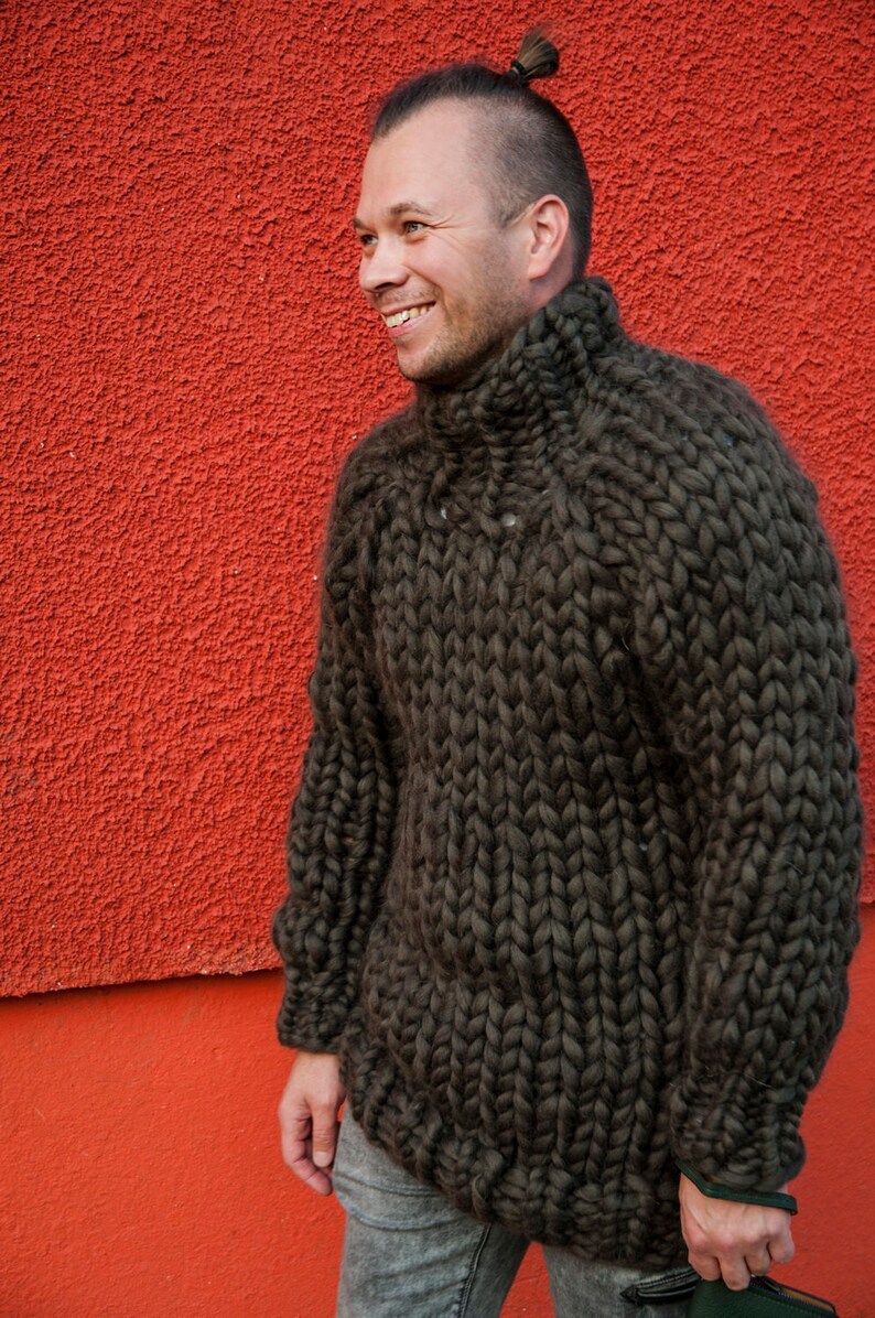 Сhunky knit sweater. Mens sweater. Big knit turtleneck. Bulky Etsy