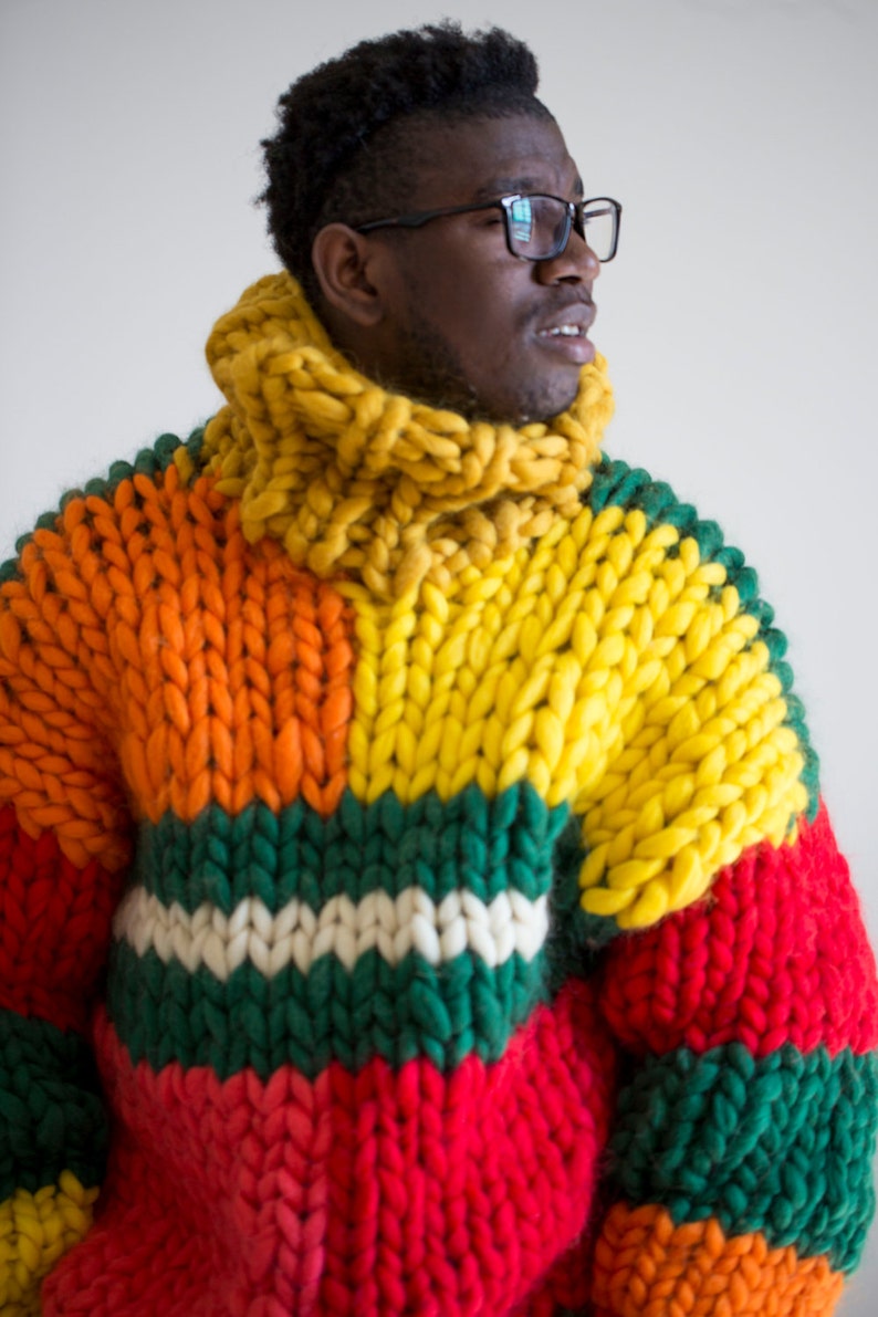 Chunky knit sweater. Mens sweater. Big knit turtleneck. Giant Etsy