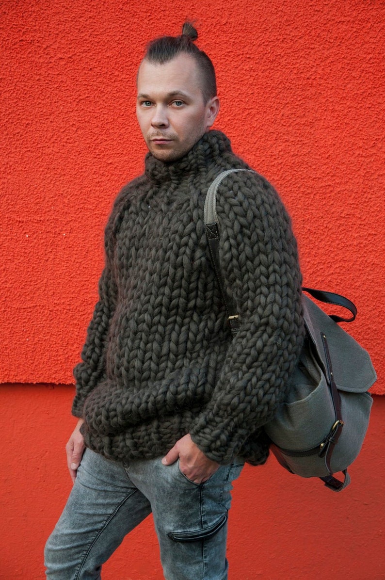 Сhunky knit sweater. Mens sweater. Big knit turtleneck. Bulky Etsy