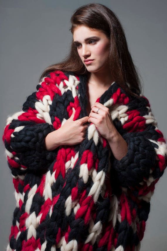 multicolored chunky knit cardigan