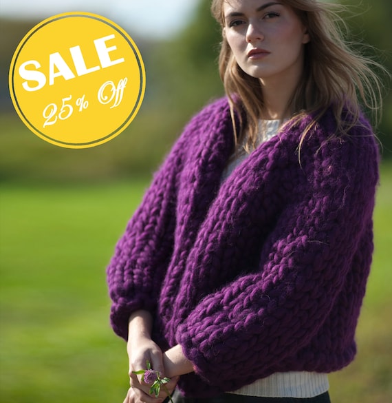 purple chunky knit cardigan