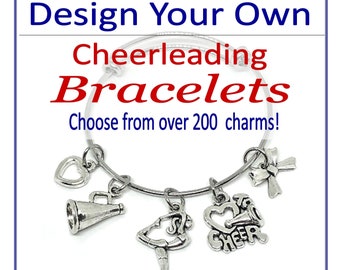 Design Your Own CUSTOM Cheerleader BRACELET, Personalized Cheerleading Gift, Cheerleading Jewelry, Cheerleader Bangle Charm Bracelet