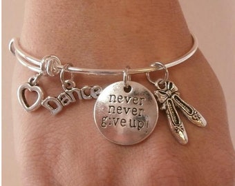 Dance Bracelet, Dancer Bracelet, Personalized Dancer Gift, Dance Jewelry, Dance Bangle Charm Bracelet, Ballerina Gift, Ballet Jewelry