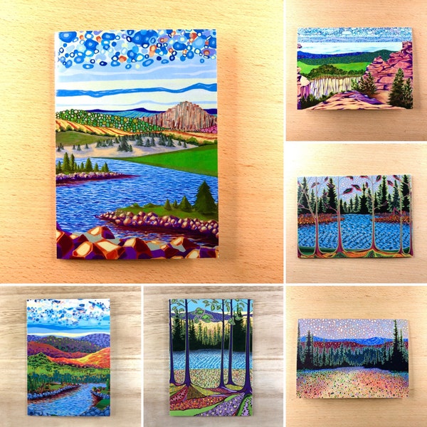 5x7 Blank Greeting Cards of River and Mountain themed Paintings by Karen Williams-Brusubardis: Select one card or Collection of all 6