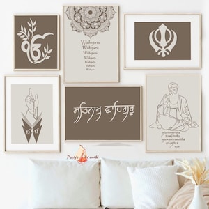 Set Of 6 Punjabi Religious Home Décor I Minimalistic Sikhi Wall Art I Sikhism Spiritual Poster Prints I Boho Aesthetic Wall Art I Sikh Gift