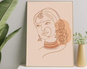 Indian Women Boho Desi Art Poster Print I One Line Art I Mid Century Modern Print I  Indian Wall Decor I  South Asian Art I Indian HomeDecor