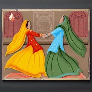 Kikli Kaleer Di I Punjabi Women Doing Traditional Folk Kikli Dance Game Wall Art Poster I Punjabi  Life Culture Painting I Childhood Memory