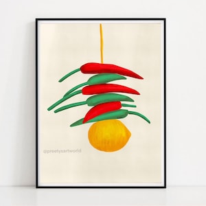 Nimbu Mirchi Indian Kitchen Poster Print I Buri Nazar Evil Eye Illustration Printable I Housewarming New Home I Good Luck Charm Good Vibes