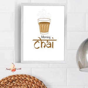 Morning Chai Indian Art Illustration Kitchen Print I Indian  Cup of Tea Art Poster For Tea Lovers I Kitchen Décor Wall Art I I Chai lovers
